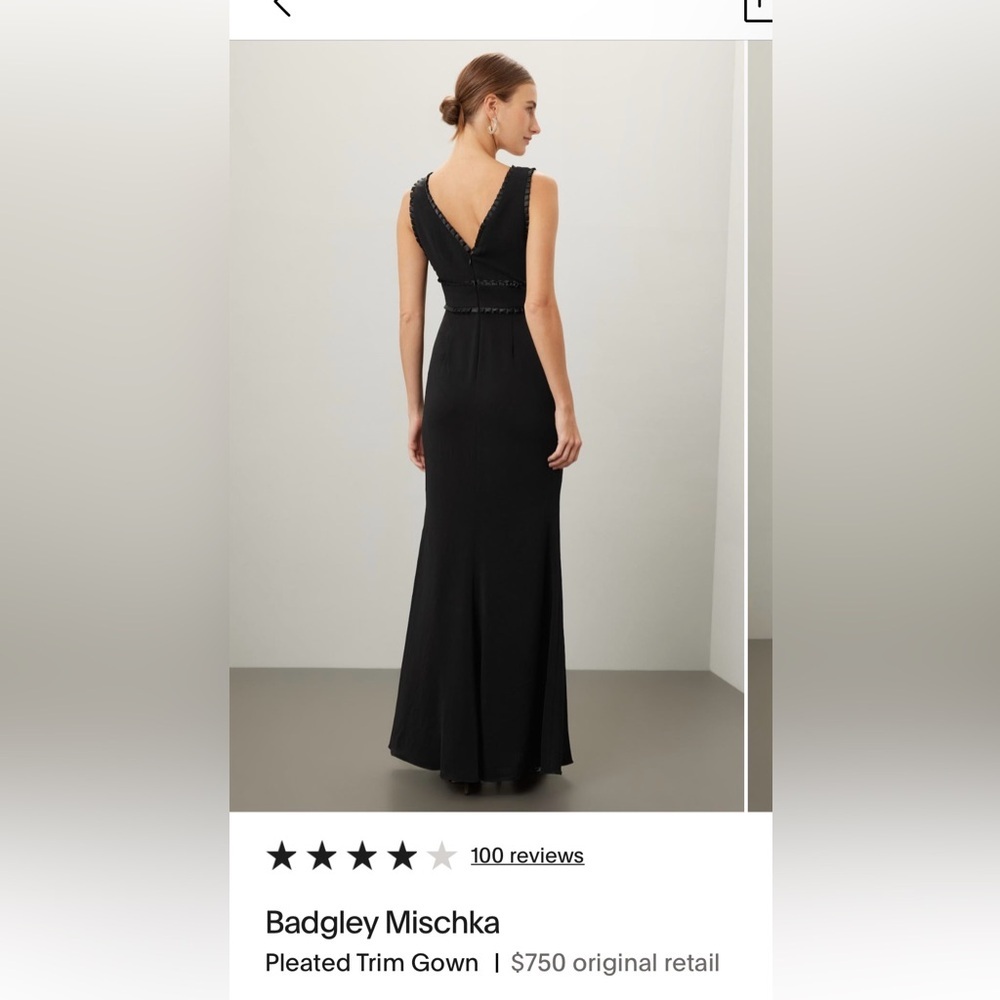 Badgley Mischka Black Maxi Pleated Trim Dress Sz 6 NWOT $750 - Picture 2 of 3